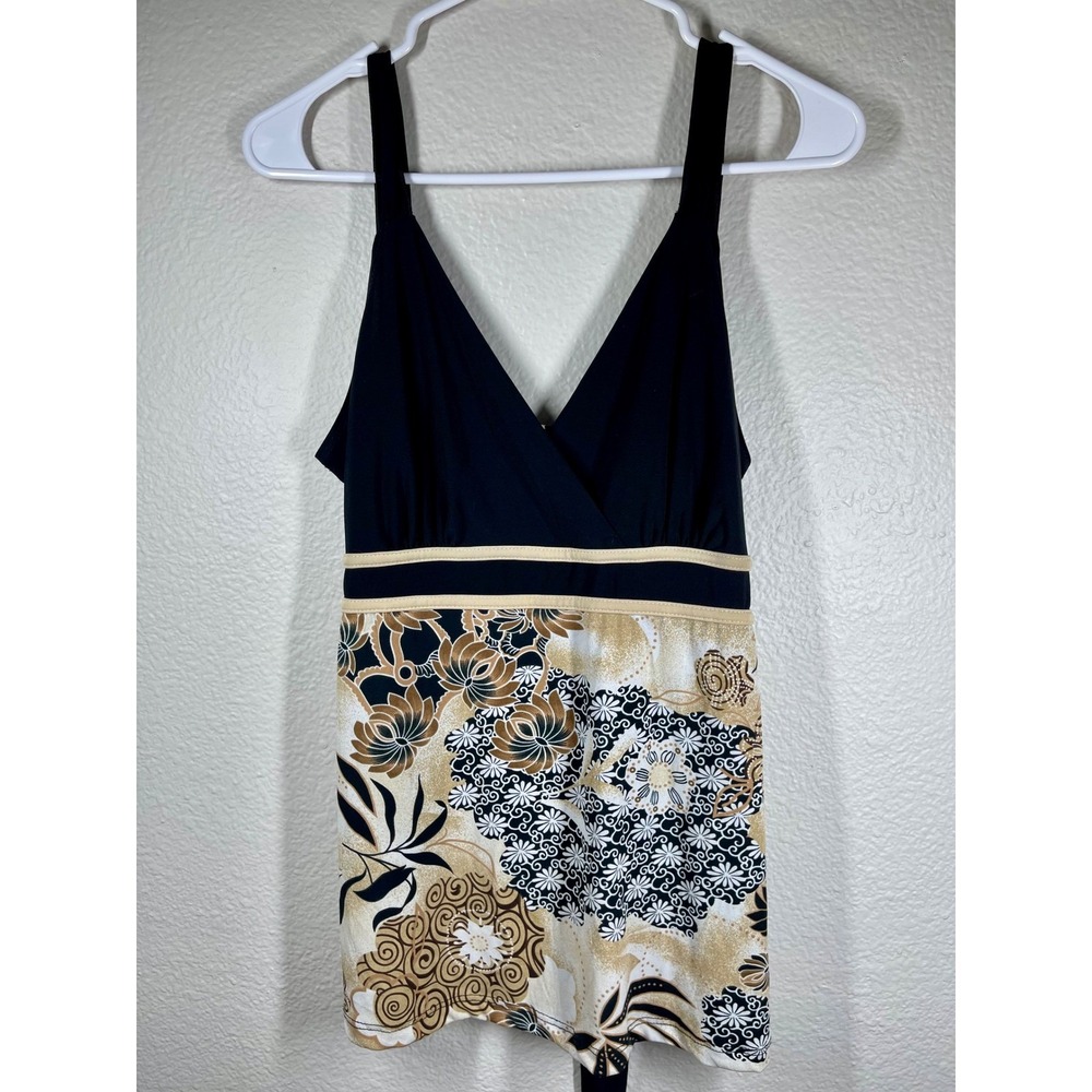 Perseption Concept Women's Black Floral Print V Neck Tank Top Size L sexy